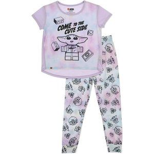 LEGO Star Wars Girls' Pajamas Baby Yoda 2-Piece Set, Light Purple, Little Kids